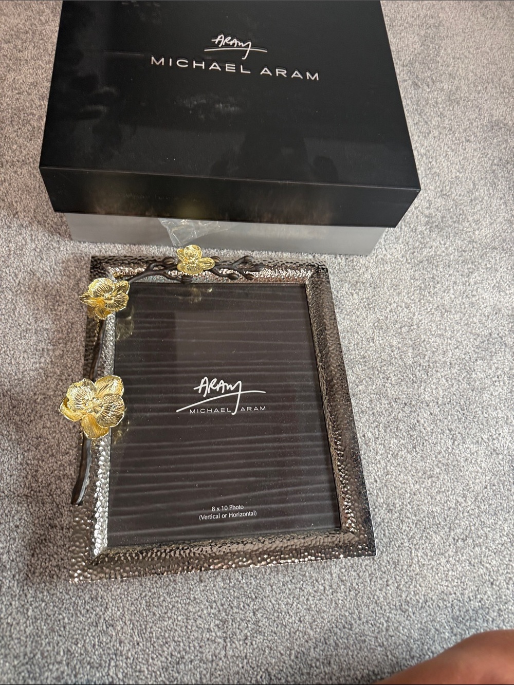 Michael Aram Gold Floral on Silver Hammered Picture Frame
